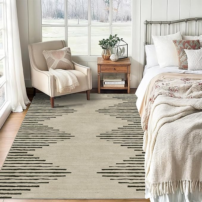 HelloTree Area Rug 3x5 Geometric Rug,Washable Modern Neutral Stain Resistant Indoor Carpet Boho Living Room Moroccan Rugs Fluffy Rug for Living Room Bedside Room Decor for Family-Cream