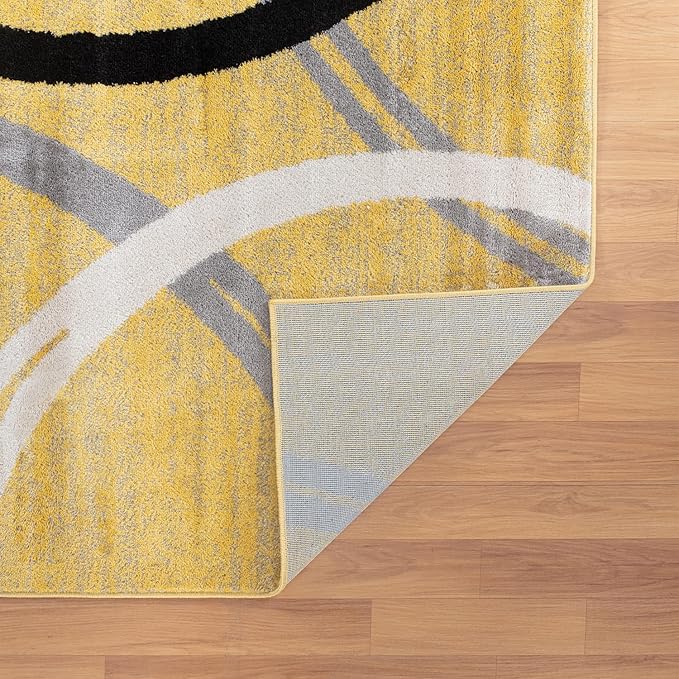 Rugshop Wavy Circles Design Area Rug, Non-Shedding Carpet for Living Room, Bedroom, or Office, Yellow, 6'6" x 9'
