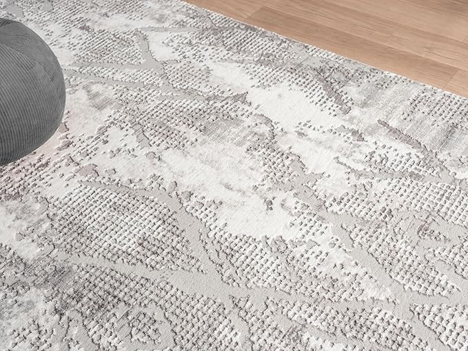 Adel Modern Area Rug for Living Room, 8x10 Rustic Distressed Abstract Large Grayl Rug, Medium Pile Stain Resistant Carpet for Bedroom, Dining Room or Kitchen (8' x 10', Gray)