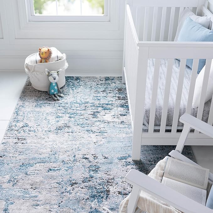 Rugs.com Leipzig Collection Rug – 6x9 Blue Low-Pile Rug Perfect for Bedrooms, Dining Rooms, Living Rooms