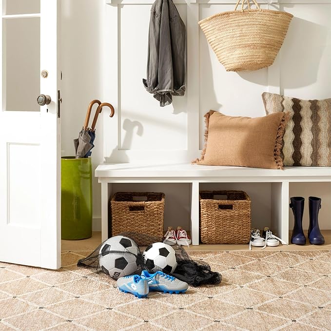 Dash and Albert Kali Machine Washable Area Rug - 6' x 9' Natural - Diamond Accent Rug - Anti-Slip Backing, Lightweight, Machine Washable, High Traffic Areas Kitchen, Mudroom, Laundry Room