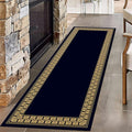 Modern Geometric Meandering Throw Carpet Runner for Entrance, 2.6x10ft, Orange Geometric Design Carpets for Entryway, Navy Blue Background Cozy Foldable Dirty Resistant Rug for Sofa Office