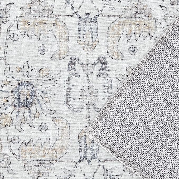 jinchan Kalen Runner Rug 2x7 Washable Hallway Rug Vintage Indoor Thin Retro Floor Cover Distressed Gray Floral Country Lightweight Non Slip Carpet for Entryway Bathroom Bedroom Living Room Grey