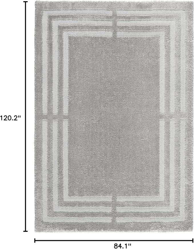 Town & Country Everyday Cloud Shag Plush Border Area Rug with High-Low Pile, Grey, 7'10"x10'2"