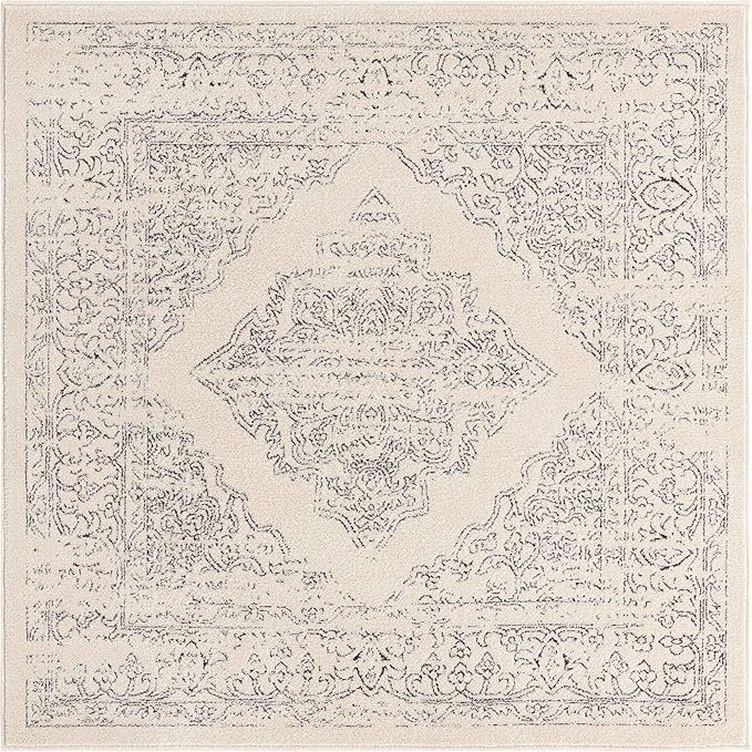 Unique Loom Isabella Collection Area Rug - Rossellini (5' Square, White/ Black)