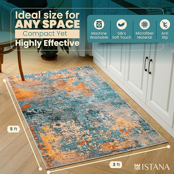 Istana 3x5 Area Rug - Multi/Blue Modern Rugs for Living Room 3x5 - Foldable Rugs for Bedroom/Living Room Rug - Stain Resistant Washable Rug - Eco-Friendly Small Area Rugs