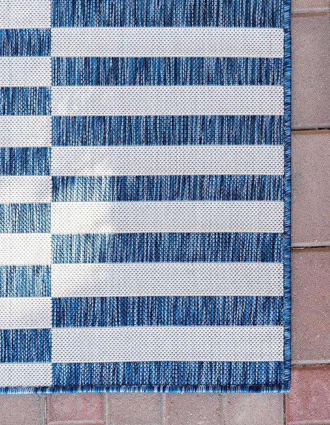 Unique Loom Outdoor Striped Collection Area Rug - Striped (5' 1" x 8' Rectangle, Blue/Ivory)