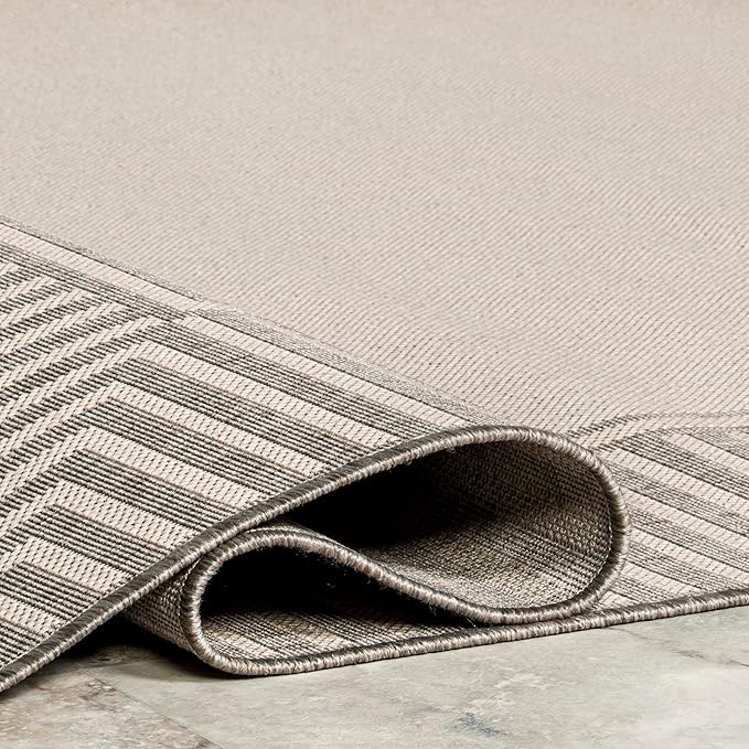 Nuloom Asha Light Grey/Ivory, 9'6" x 12', Casual, Striped Border, Soft and Cozy, High Traffic, Stain Resistant, Easy Clean, Durable Area Rug for Indoor/Outdoor Patio, Deck, Porch, Garden, Courtyard