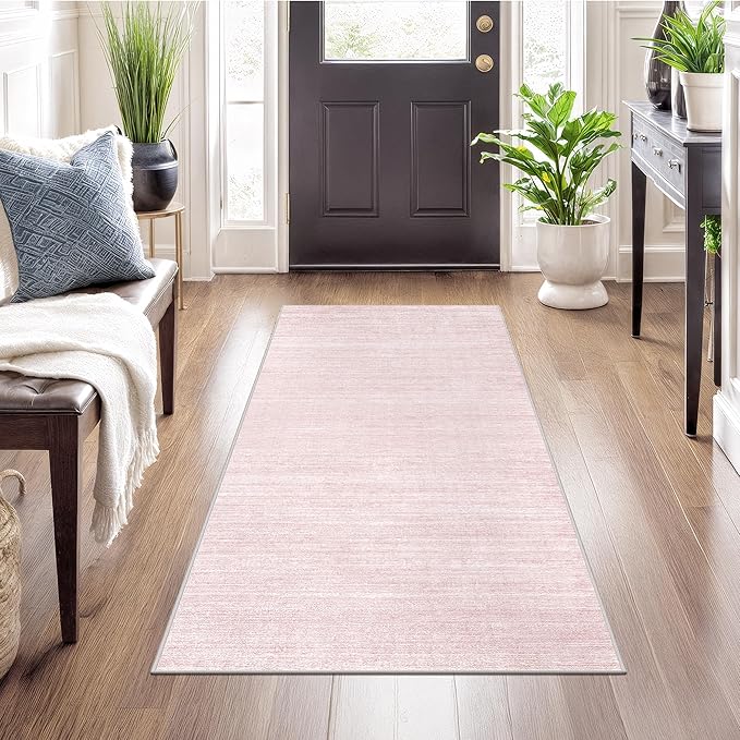 Art&Tuft Non-Slip Runner Rug - 2x5 Runner Rug Washable Low-Pile Rugs Runners, Soft Distressed Carpet Runner for Bedroom Bathroom Kitchen Laundry Living Room, Lightpink
