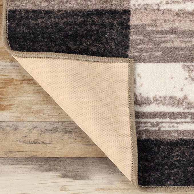 Superior Indoor Runner Rug, Foam Backed, Modern Geometric Patchwork Floor Decor for Bedroom, Office, Living Room, Entryway, Hardwood Floors, Rockwood Collection, 2' 7" x 6', Chocolate