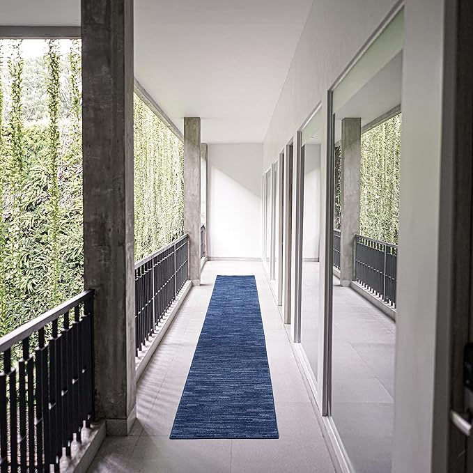 Nourison Home Nourison Essentials Navy Blue 2'2" x 18' Area Rug - Easy Clean, Non Shedding, Bed Room, Living Room, Dining Room, Kitchen (18' Runner)