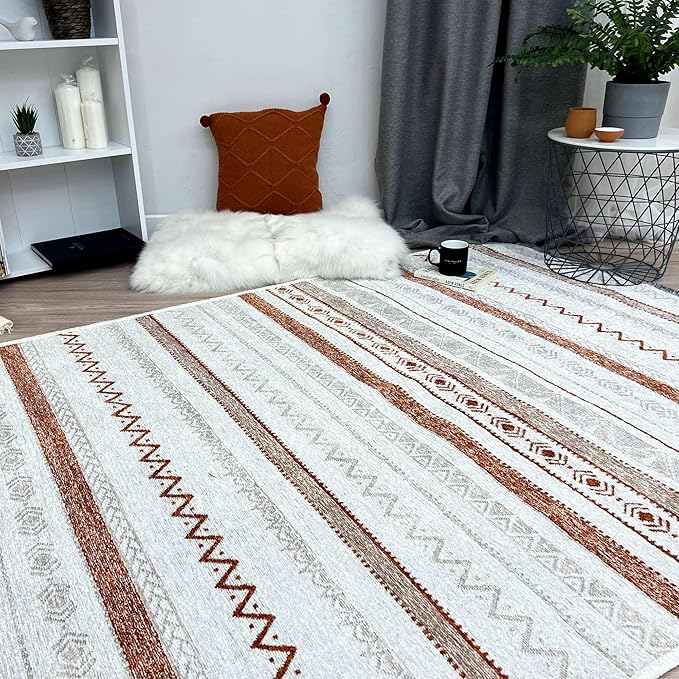 Alfa Rich 4x6 Beige Terracotta Washable Area Rugs for Living Room Bedroom Kitchen Cotton Decor Rug