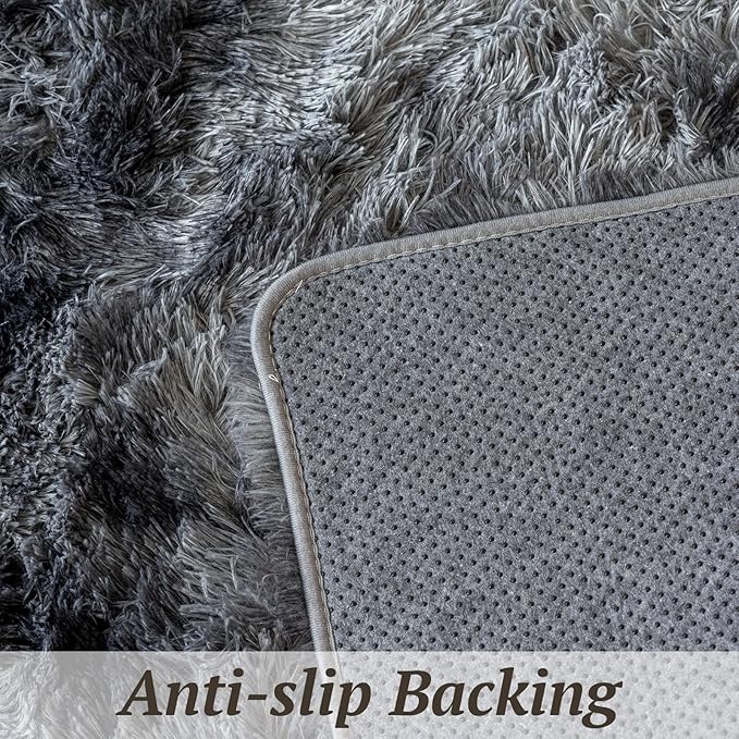 8x10 Area Rugs for Living Room Bedroom, Soft Fluffy Shaggy Bedside Rug, Indoor Floor Carpet for Kids Playroom, Dorms, Nursery Rooms, Home Decor (Tie-Dyed Dark Grey 8'x10')