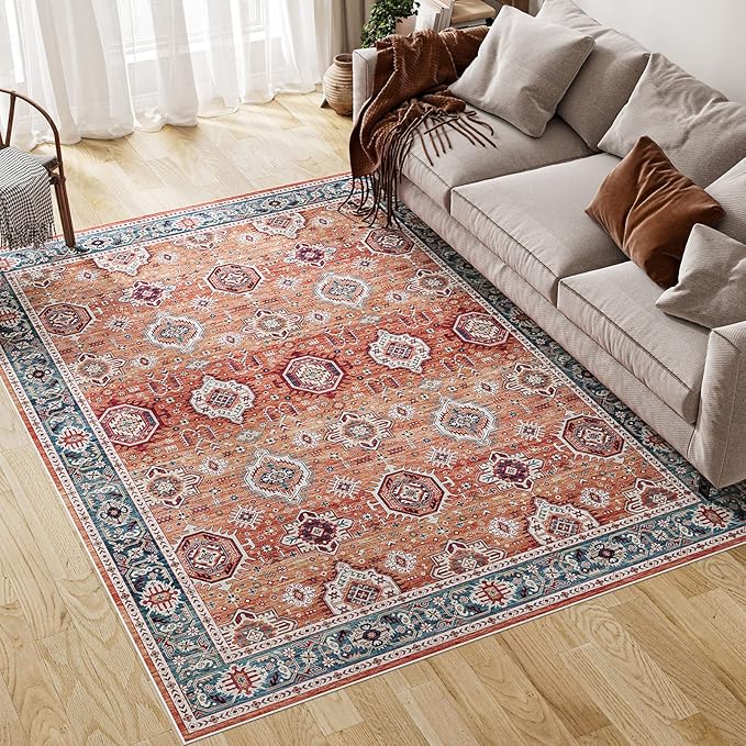 Dripex 9x12 Area Rugs - Stain Resistant Washable Rug Distressed Rugs for Living Room Dining Room Bedroom Anti-Slip Low-Pile and Soft Accent Rug Farmhouse Office Home Decor, Pet & Child Friendly