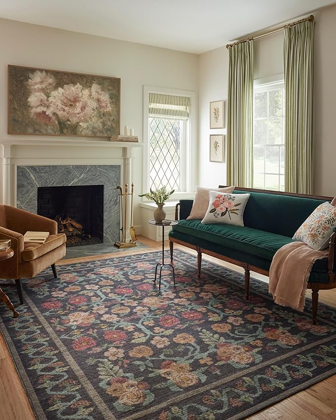 Loloi Rifle Paper Co. Rosa Collection RSA-01 Black 7'-6" x 9'-6" Area Rug