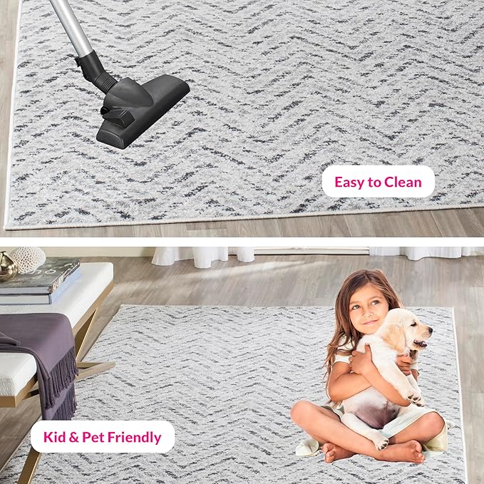 SAFAVIEH Adirondack Collection Area Rug - 6' x 9', Ivory & Charcoal, Chevron Design, Non-Shedding & Easy Care, Ideal for High Traffic Areas in Living Room, Bedroom (ADR104N)