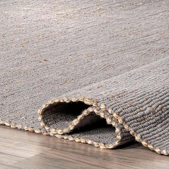 Nuloom Elfriede Handmade, Grey/Ivory, 2'6" x 6', Jute & Cotton, Textured and Earthy, High Traffic, Stain Resistant, Easy Clean, Durable Area Rug for Bedroom, Living Room, Dining, Entryway