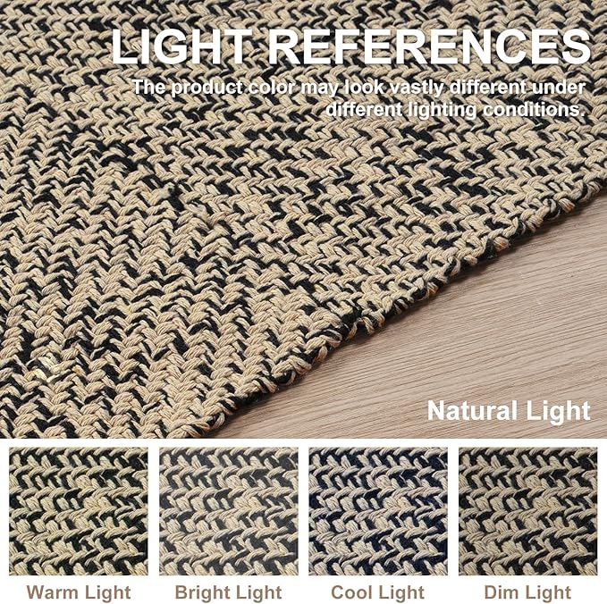 Collive Long Runner Rugs for Hallway 2.6x10, Washable Bathroom Rug Runners Indoor Entryway Rug, Natural/Black Braided Woven Kitchen Runner Carpet for Bedroom Laundry Doorway Indoor Dacor