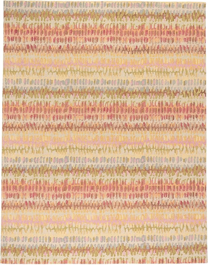 Dash & Albert Paint Chip Stone Hand Micro Hooked Wool Rug, 7.5 X 9.5 Feet, Pink/Blue Geometric Pattern