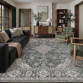 HUGEAR Retro Black Area Rug 8x10 Machine Washable Living Room Rugs Distressed Vintage Floral Low Pile Carpet Bedroom Office Dining Room Laundry Room Non Slip Soft Lightweight