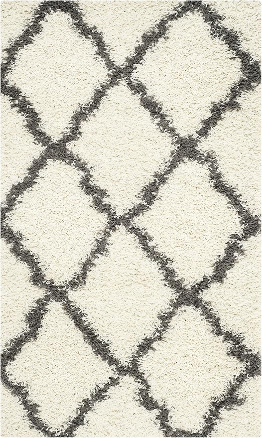 SAFAVIEH Dallas Shag Collection Accent Rug - 3' x 5', Ivory & Dark Grey, Trellis Design, Non-Shedding & Easy Care, 1.5-inch Thick Ideal for High Traffic Areas in Foyer, Living Room, Bedroom (SGD257H)