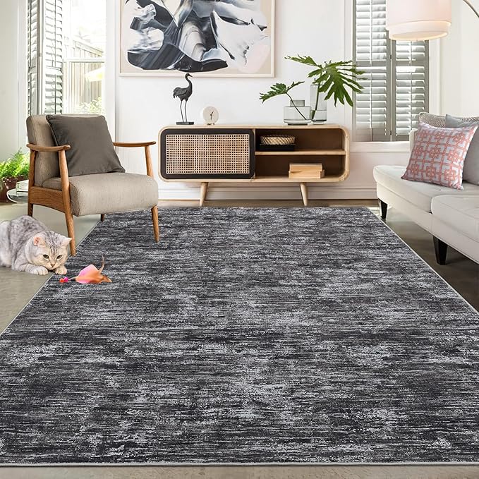 RUGSREAL Bedroom Rug 3x5 Washable Rug for Living Room Small Entryway Carpet with Rubber Backing Stain Resistant Dining Room Throw Mat Modern Solid Color Area Rug for Bedside Kitchen, Dark Grey