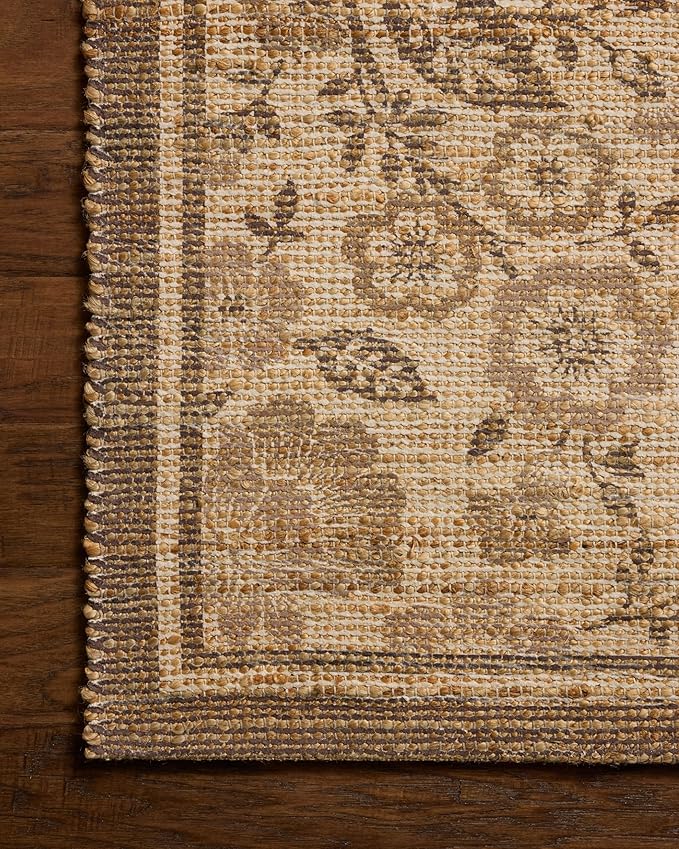 Loloi Chris Loves Julia Rue Collection RUE-03 Bark/Mocha 9'-3" x 13' Area Rug Jute Neutral Floral Living Room Bedroom Rug