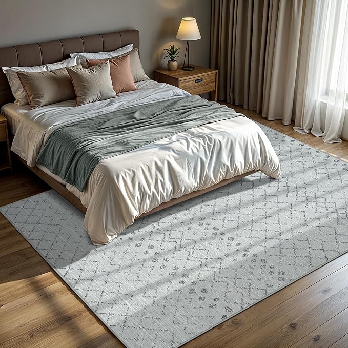 GLN Rugs Contemporary Collection - Machine Washable Area Rug, Contemporary Washable, Non Slip, Low Pile Chenille Rug, Living Room, Bedroom, Kitchen Rug (9' x 12' Gray 0166)