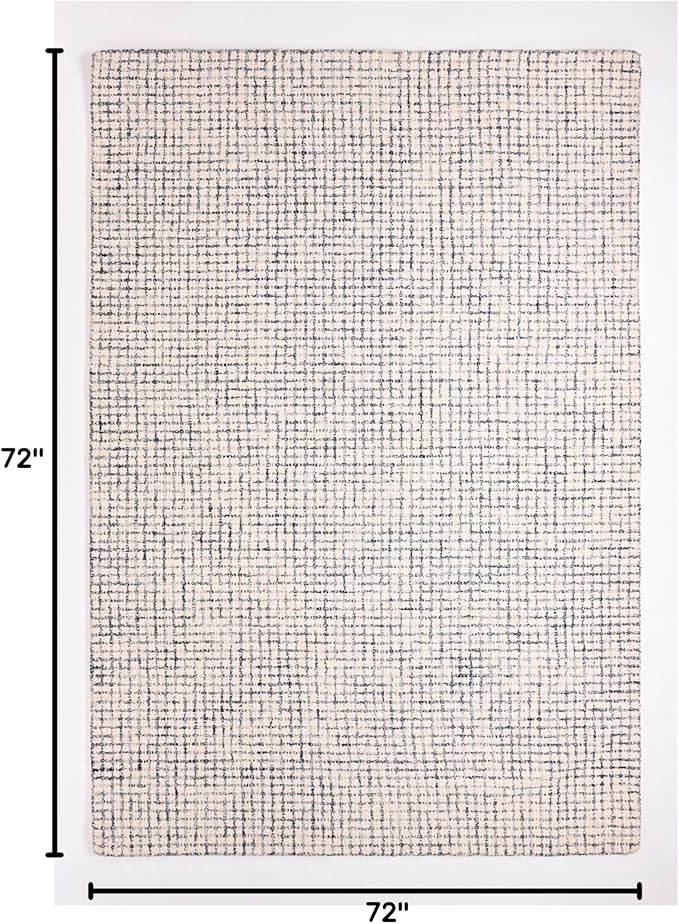 Hand-Tufted 100% Wool Pile Area Rug – Geometric Textured Grid Check Pattern – Thick and Durable Floor Carpet for Bedroom, Living Room, Kids Room, and Dining Area (Ivory, Denim, 6' Round)