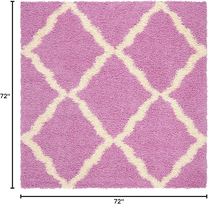 SAFAVIEH Dallas Shag Collection Area Rug - 6' Square, Pink & Ivory, Trellis Design, Non-Shedding & Easy Care, 1.5-inch Thick Ideal for High Traffic Areas in Living Room, Bedroom (SGD257I)