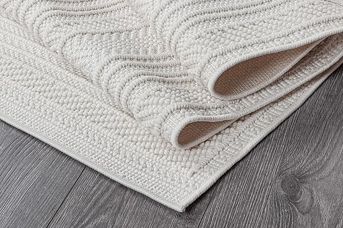 Beverly Rug Micro Loop Large Area Rug White 10x14 Modern Luxury Circle Geometric Durable Indoor Area Rugs for Living Dining Room Office Stain Resistant Non Shedding Casual Indoor Carpet White 10x14