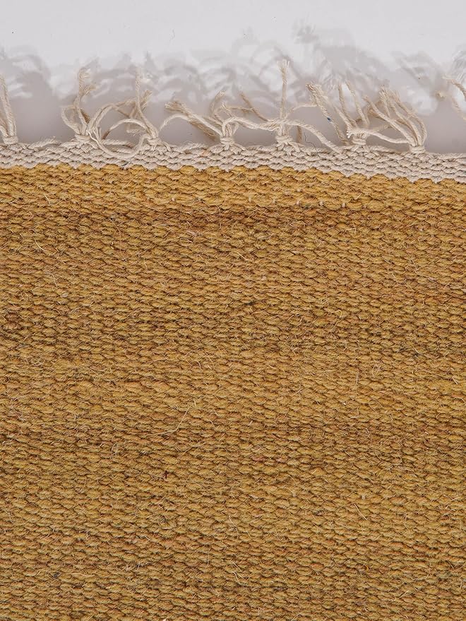Rugsotic Carpets Hand Woven Flat Weave Kilim Wool ECO-Friendly Area Rugs - 5'x8', Rectangle Shape, Gold Color, Solid Plain Design, Low Pile Handmade Area Rugs for Living Room, Bed Room (D00111)