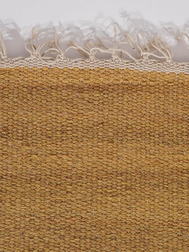 Rugsotic Carpets Hand Woven Flat Weave Kilim Wool 8'x10' Area Rug Solid Gold D00111