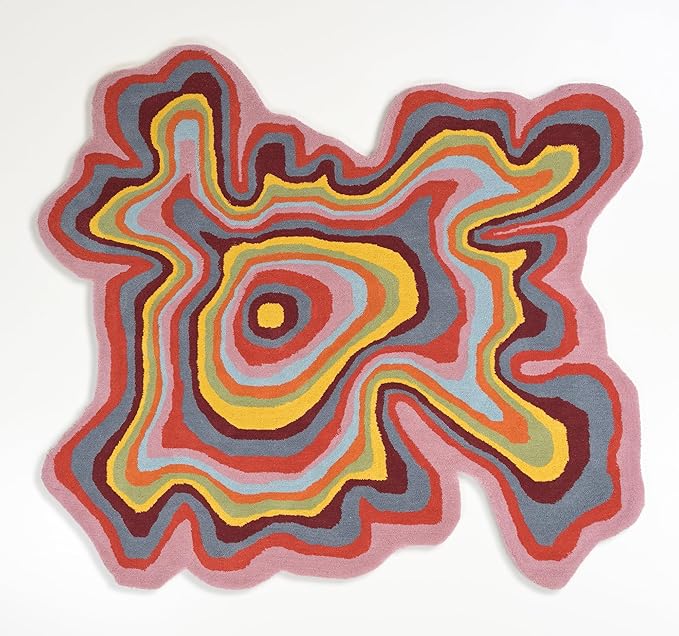 Irregular Shaped Handmade Wool Rug | Modern Colourful Stripe Premium Area Rug Perfect for Home Decor (IR-D, 7x7 ft)
