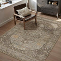 3x5 Brown Washable Vintage Area Rug for Living Room Bedroom Non Slip Distressed Traditional Soft Throw Rug Low Pile Lightweight Floral Carpet Entrance Laundry Room Kitchen