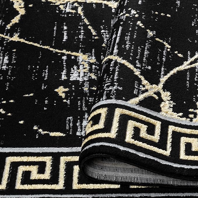 GLORY RUGS Area Rugs Marble 2x7 Black Gold Carpet Modern Abstract Rug Living Room Dining Bedroom Rug