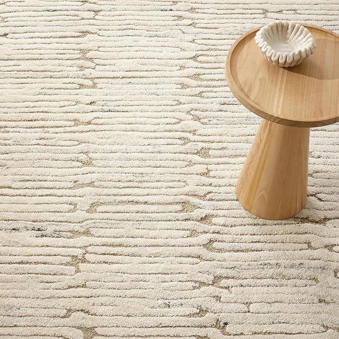 Dash & Albert Malone Oatmeal Hand Tufted Wool Rug, 6 X 9 Feet, Neutral Graphic Pattern - Premium Luxury Hotel Quality Soft Breathable Hypoallergenic Machine Washable Easy Care All Season