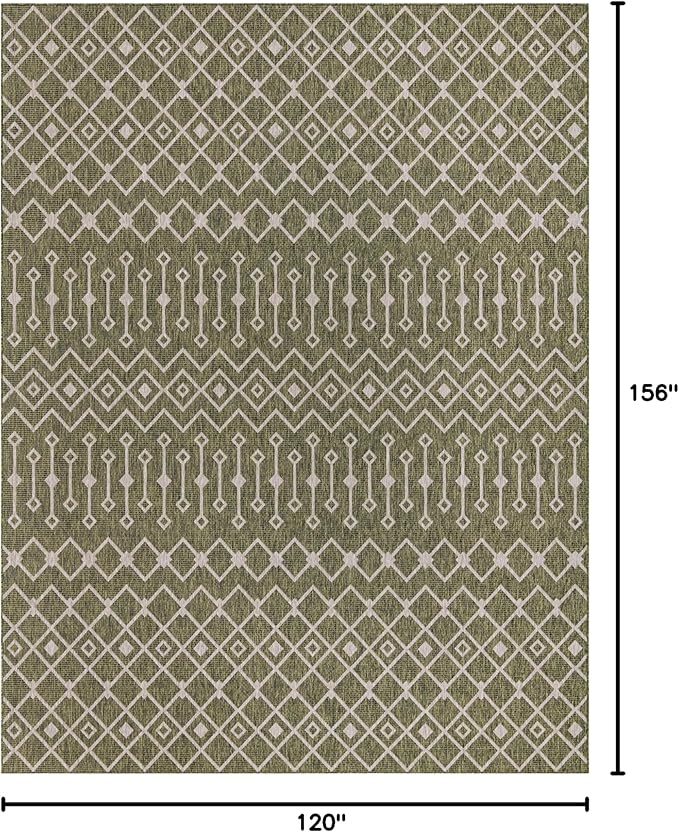 Unique Loom Outdoor Trellis Collection Area Rug - Tribal Trellis (10' x 13' Rectangle, Green/ Natural)