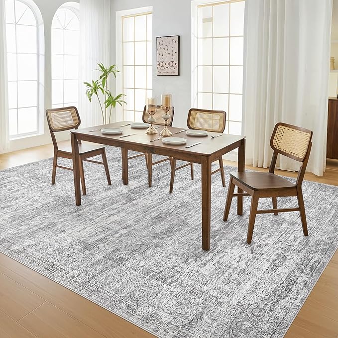 Area Rug Living Room Rugs - 8x10 Abstract Large Soft Indoor Washable Rug Neutral Modern Low Pile Carpet for Bedroom Dining Room Farmhouse Home Office - Vintage Grey