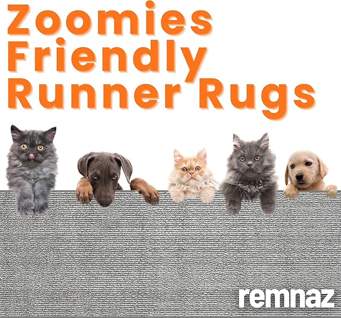 22ft Runner Rug by Custom Size - Striped Grey | Non-Slip Rubber Backed | Washable & Pet Friendly | No-Fray Edge Finished
