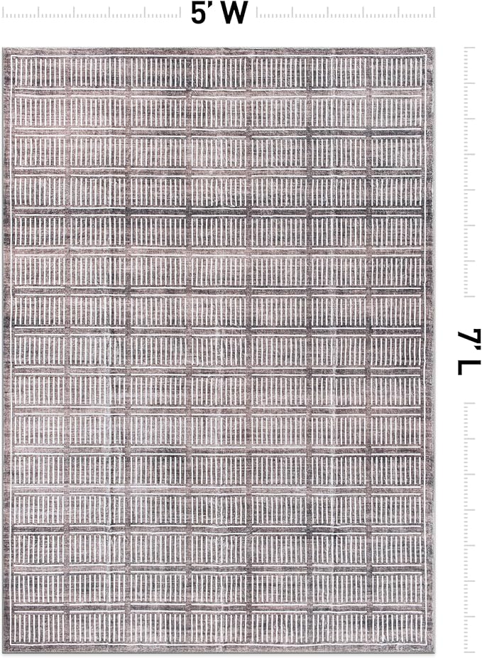 Rugshop Bohemian Stripe Lines Washable Non Slip Area Rug 5' x 7' Brown