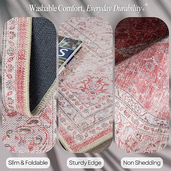 Fame Rugs Turkish Rug. Washable Vintage Oriental Antique Inspired Traditional Doormat Small Modern Area Rugs Luxury Entryway Entry Bedroom Bathroom Kitchen (410CP, 2'5 x 6'9)