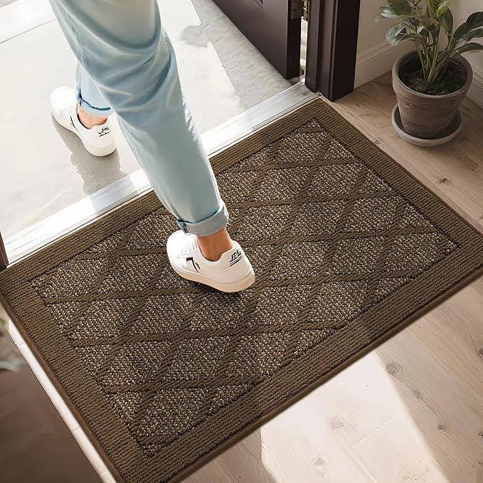 COSY HOMEER Non-Slip Door Mat 24"x36", Entryway Rugs Low Profile Absorbent Dirt Trapper Doormat for Front Entrance, Washable Polypropylene Entry Mat (Dark Brown)