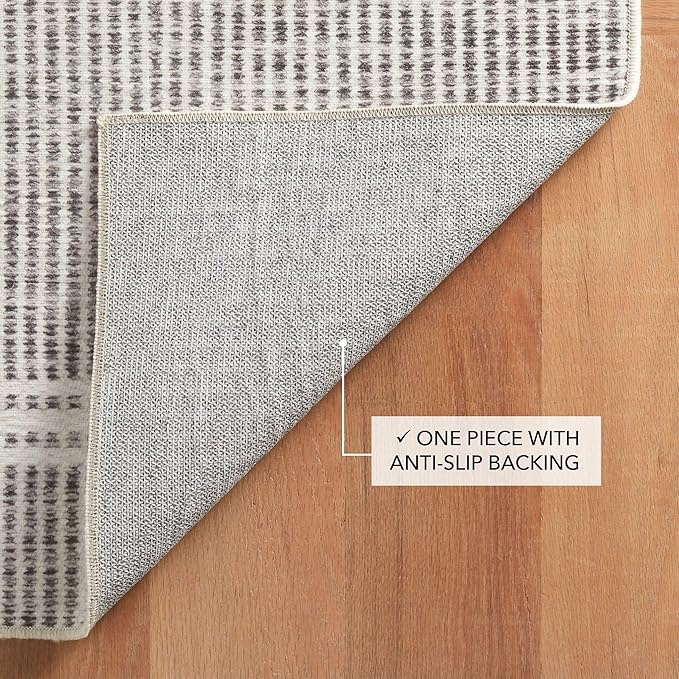 Dash and Albert Malta Grey Machine Washable Area Rug - 2' x 3' Grey Stripe Washable Accent Rug - Durable, High Traffic Areas Kitchen, Mudroom, Hallways