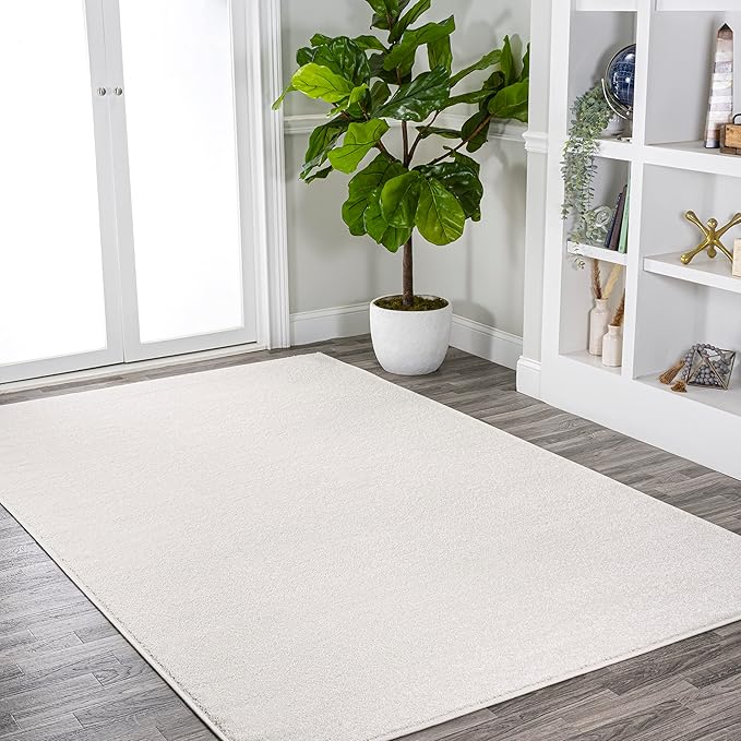 Eyely UES100T-14 Supersoft Haze Solid Low-Pile Indoor Area Rug, Coastal, Bohemian, Minimalist, Classic, Casual for Bedroom,Kitchen,Living Room,Non Shedding,Easy-Washing, Cream, 10 X 14