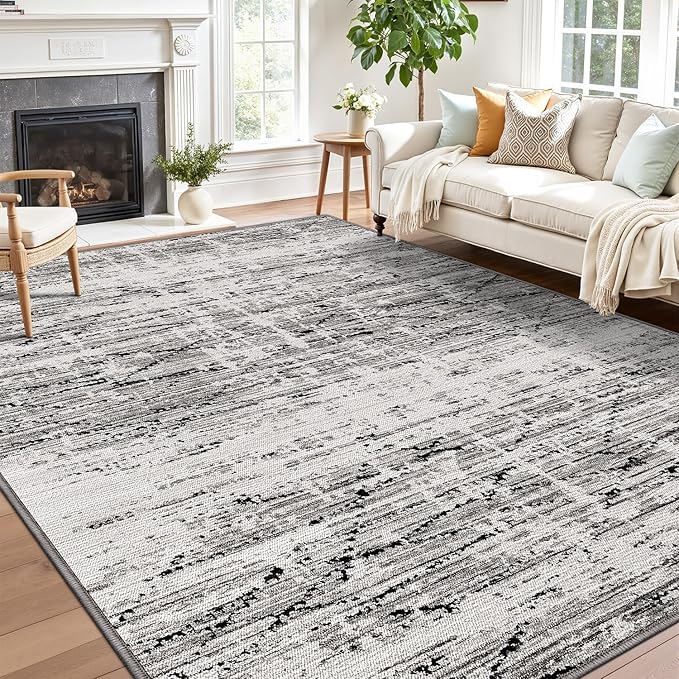LUMI Washable Area Rug 8x10 for Living Room, Ultra Soft Stain Resistant Carpet with Non Slip Rubber Backing, Non-Shedding Low Pile Rugs for Bedroom, Dining Room, Indoor, Office