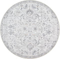 jinchan Kalen Round Rug 4ft Area Rug Washable Vintage Indoor Retro Entryway Floor Cover Distressed Gray Floral 4' Round Circle Boho Non Slip Thin Carpet for Bedroom Living Room Dining Room Grey