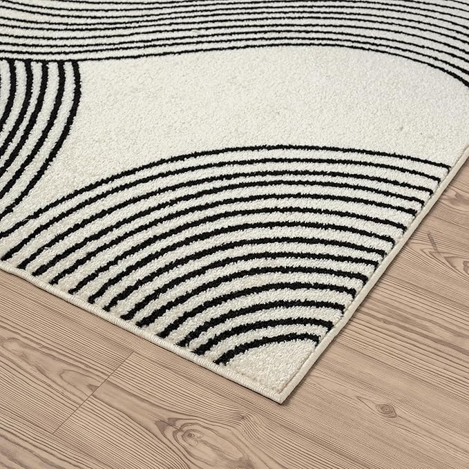 Abani Nuevo Beige Black Swirls Modern Area Rug 9' x 12' for Living Room, Bedroom - Abstract Design - Durable & Easy to Clean