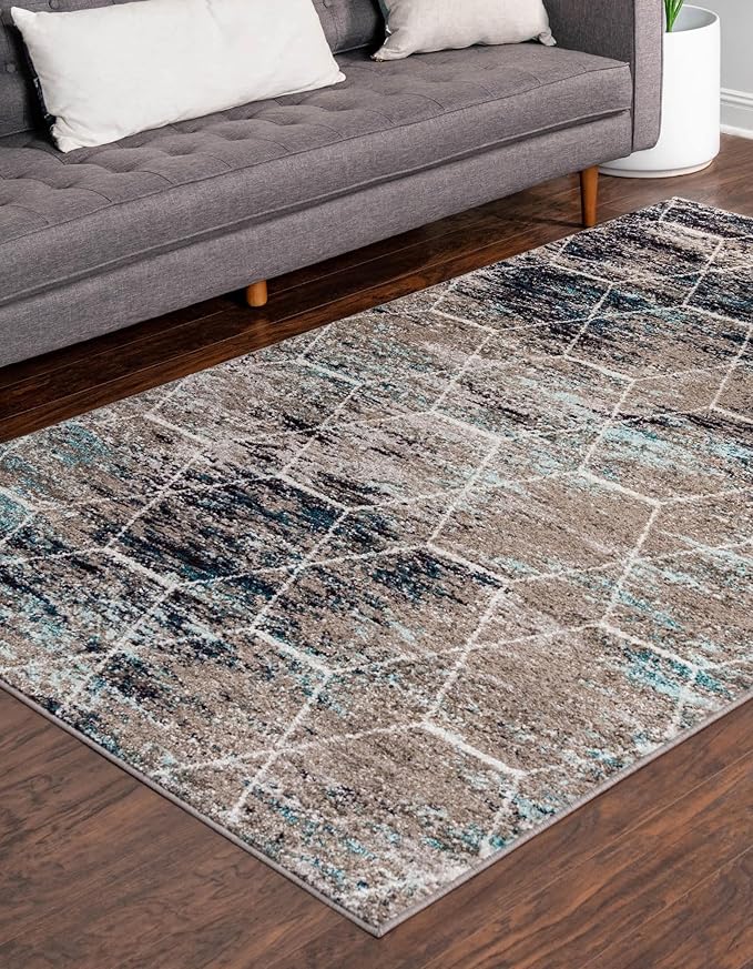 Unique Loom Trellis Frieze Collection Area Rug - Geometric (4' x 6', Blue Multi/ Ivory)