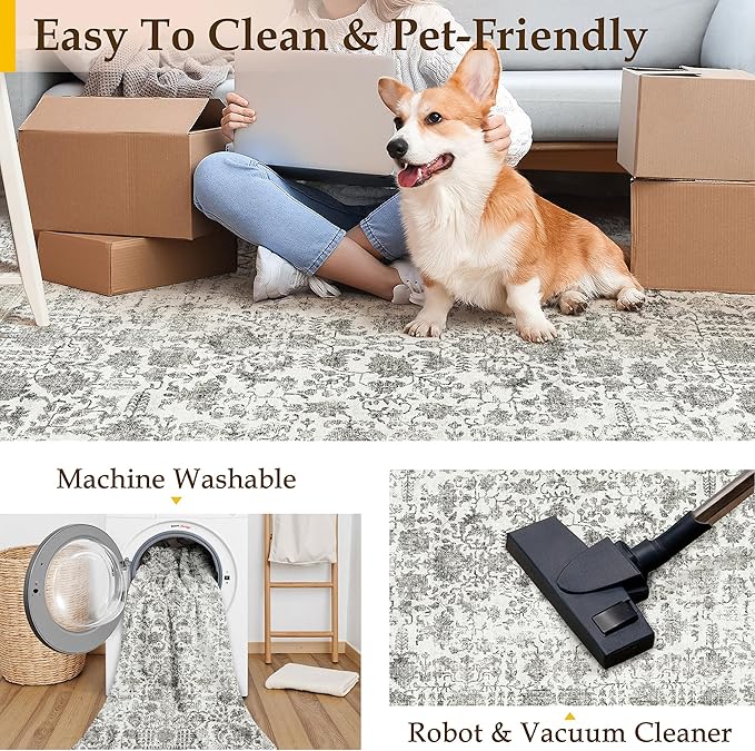 Black Runner Rug 3x10 Hallway Machine Washable Kitchen Vintage Distressed Non Slip Long Carpet Indoor Retro Floral Bedroom Accent Throw Rug for Bathroom Office Laundry Dining Room